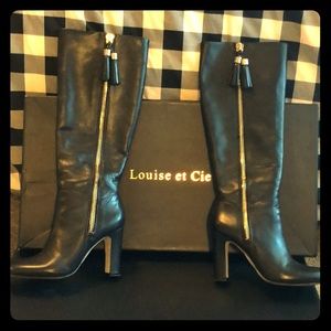 Louise et Cie black leather tassel zip boots